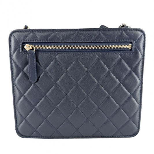 CHANEL シャネル ショルダーバッグ マトラッセ ココマーク ラムスキン ネイビー 紺 ゴールド×シルバー金具 レディース【中古品】