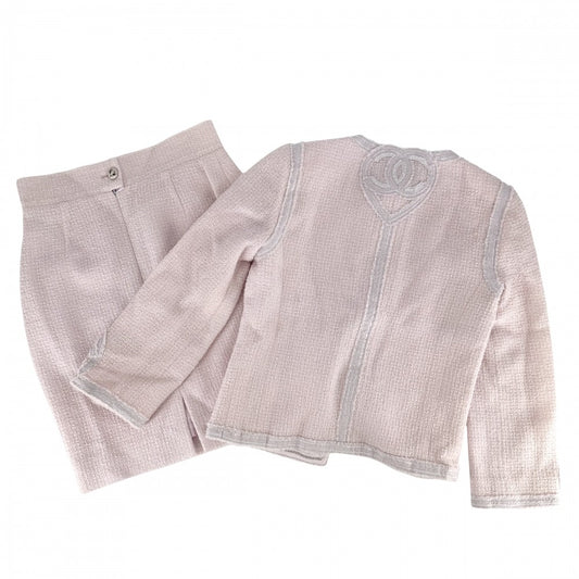 CHANEL シャネル セットアップ ツイード ノーカラージャケット スカート ココマーク アパレル 服 38 ピンク 春 秋 ウール ナイロン レディース 2009年【中古品】