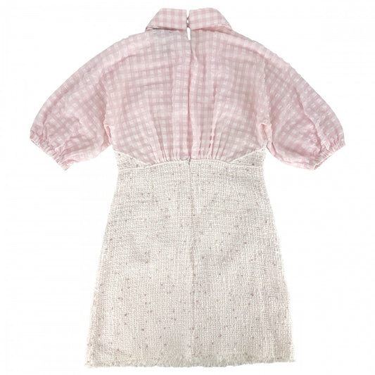【秋物特集】 CHANEL シャネル ワンピース ツイード チェック アパレル ココボタン スパンコール 服 38 ピンク ホワイト 白 春 夏 秋 レディース【中古品】