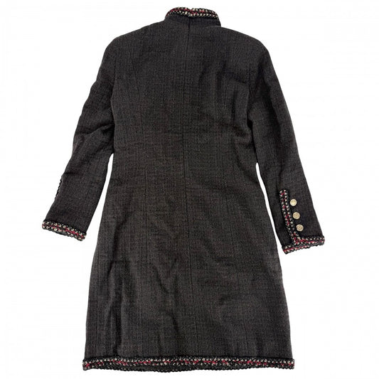 CHANEL シャネル ワンピース ツイード スタンドカラー アパレル 服 長袖 36 ブラウン 茶 ゴールド金具 秋 冬 レディース【中古品】