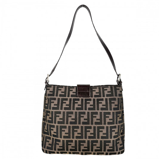 FENDI フェンディ ショルダーバッグ ズッカ ワンショルダー キャンバス レザー ブラウン 茶 シルバー金具 レディース【中古品】