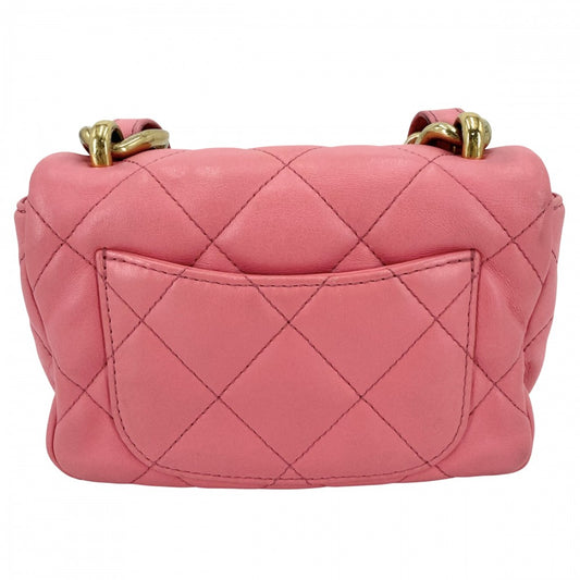 CHANEL シャネル ショルダーバッグ ミニマトラッセ チェーンショルダー ターンロック Mini Matelasse ココマーク レザー ピンク ゴールド金具 レディース【中古品】