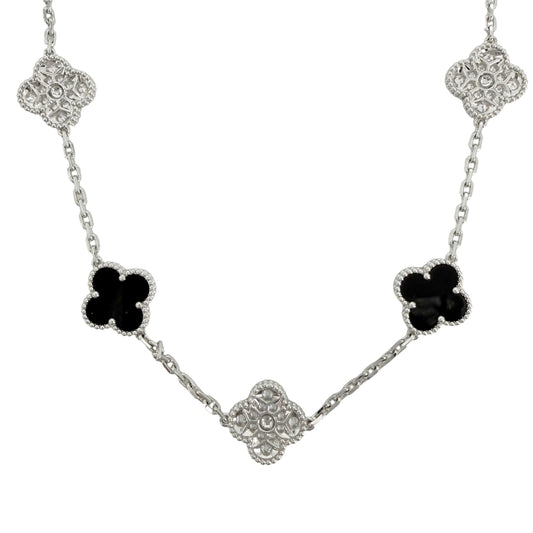 Van Cleef & Arpels ヴァンクリーフ&アーペル ネックレス ロングネックレス ヴィンテージアルハンブラ ジュエリー 20モチーフ K18ホワイトゴールド ダイヤモンド VCARP2R800 ブラック 黒 レディース 約49.3g【中古品】