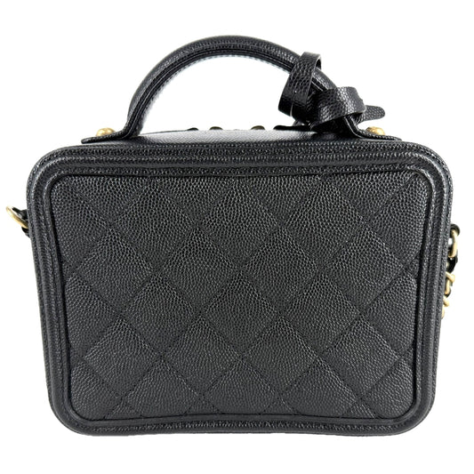 CHANEL シャネル 2WAY CCフィリグリー バニティバッグ ミニポシェット ココマーク マトラッセ ハンドバッグ ショルダーバッグ キャビアスキン ブラック 黒 ゴールド金具 レディース【中古品】