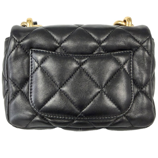 CHANEL シャネル ショルダーバッグ ミニマトラッセ チェーンショルダー ターンロック Mini Matelasse ココマーク ラムスキン ブラック 黒 ゴールド金具 レディース【中古品】