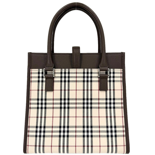 BURBERRY バーバリー ハンドバッグ ノバチェック トートバッグ レザー キャンバス ベージュ ブラウン 茶 シルバー金具 レディース【中古品】