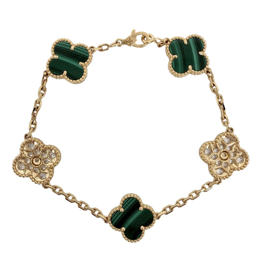Van Cleef & Arpels ヴァンクリーフ&アーペル ブレスレット ヴィンテージ アルハンブラ K18イエローゴールド ダイヤモンド VCARO7GQ00 ゴールド グリーン 緑 レディース 約13.0g【中古品】