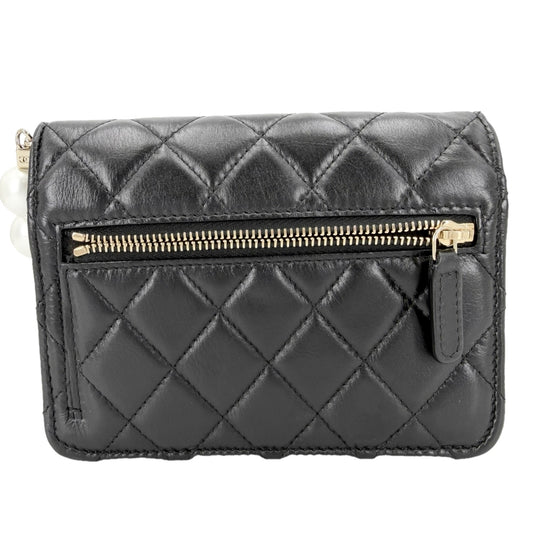 CHANEL シャネル チェーンウォレット マトラッセ ココマーク ショルダーバッグ ミニバッグ レザー フェイクパール ブラック 黒 ゴールド金具 レディース【中古品】