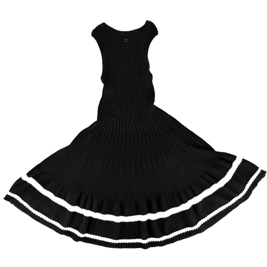 CHANEL シャネル ワンピース プリーツ ノースリーブ アパレル ココマーク 服 34 ブラック 黒 ホワイト 白 春 夏 コットン レディース【中古品】