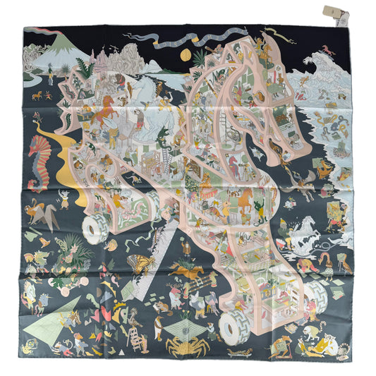 HERMES エルメス スカーフ カレ90 ACADEMIA HIPPICA ファッションアイテム アカデミアイピカ シルク グリーン 緑 マルチカラー レディース【中古品】