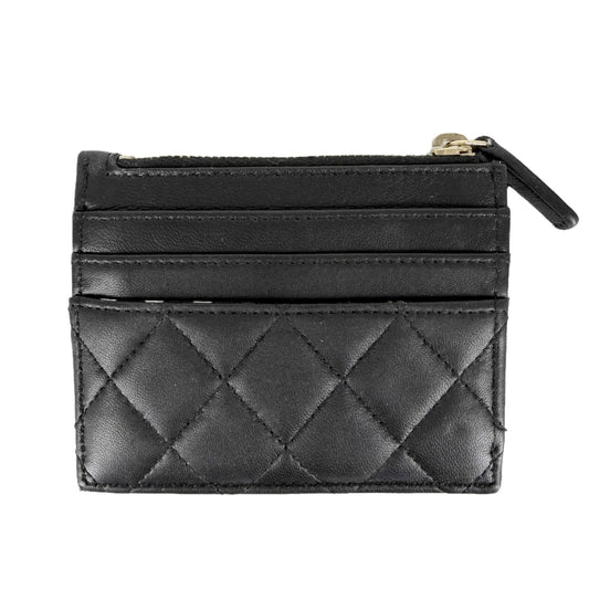 CHANEL シャネル コインケース マトラッセ ココマーク カードケース 水玉 ドット ラムスキン フェイクパール ブラック 黒 ゴールド金具 レディース【中古品】