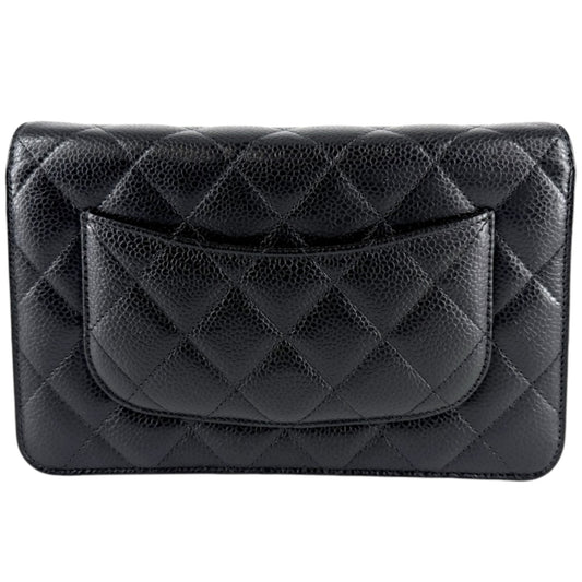 CHANEL シャネル チェーンウォレット マトラッセ ショルダーバッグ ココマーク 財布 キャビアスキン ブラック 黒 ゴールド金具 レディース【中古品】
