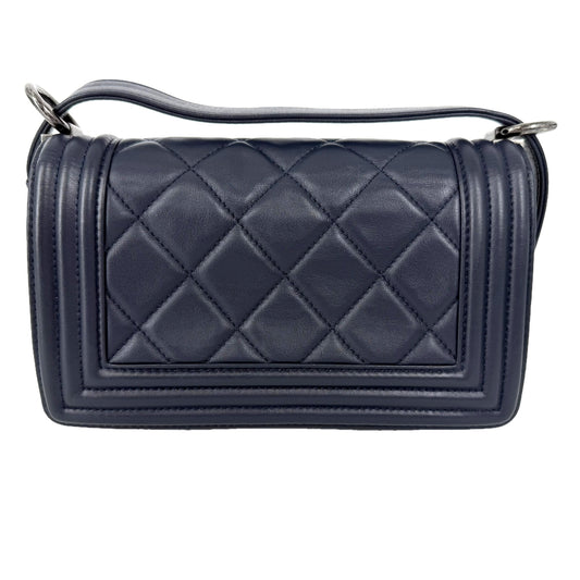 CHANEL シャネル ショルダーバッグ マトラッセ ボーイシャネル ラムスキン ネイビー 紺 シルバー金具 レディース【中古品】