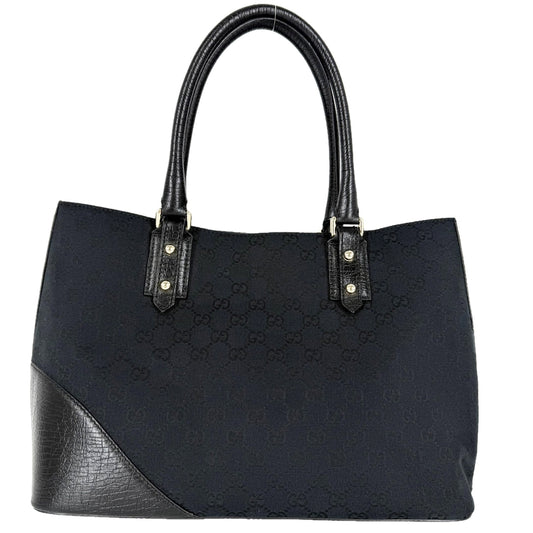 GUCCI グッチ トートバッグ ホースビット 137385 GGキャンバス レザー ブラック 黒 ネイビー 紺 ゴールド金具 レディース【中古品】