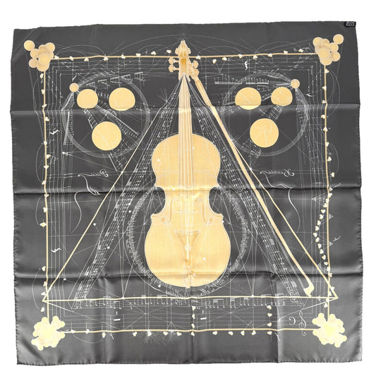 HERMES エルメス スカーフ カレ90 球体が奏でる音楽 ファッションアイテム La Musique des Spheres シルク ダークグレー レディース【中古品】