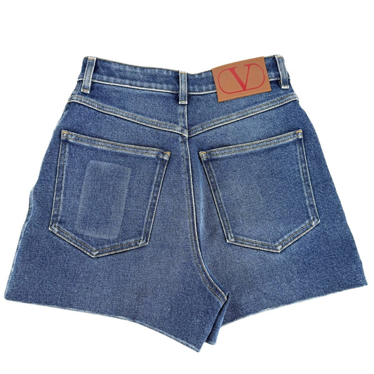 VALENTINO ヴァレンティノ デニムパンツ ロゴ ショートパンツ アパレル 服 インディゴ 春 夏 コットン ポリウレタン レディース【中古品】