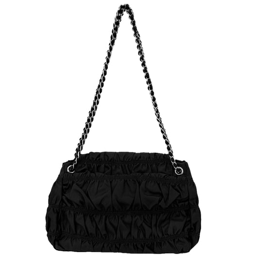 PRADA プラダ ショルダーバッグ ギャザー チェーン テスート BR4608 ナイロン ブラック 黒 シルバー金具 レディース【中古品】