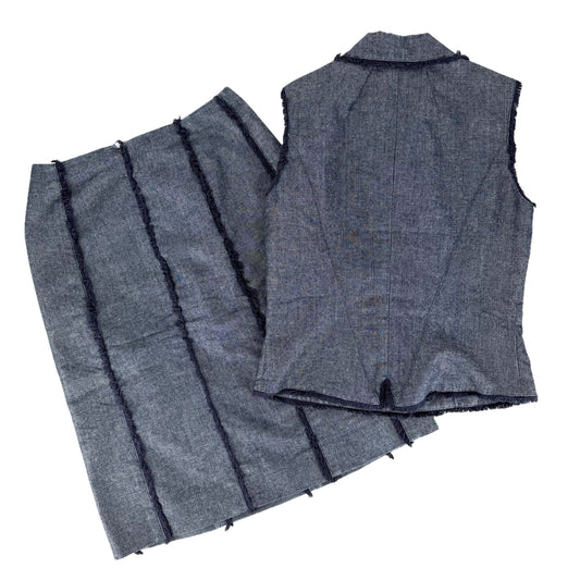 CHANEL シャネル セットアップ ベスト スカート ヴィンテージ アパレル 服 ネイビー 紺 ガンメタル金具 秋 冬 コットン ポリエステル レディース【中古品】