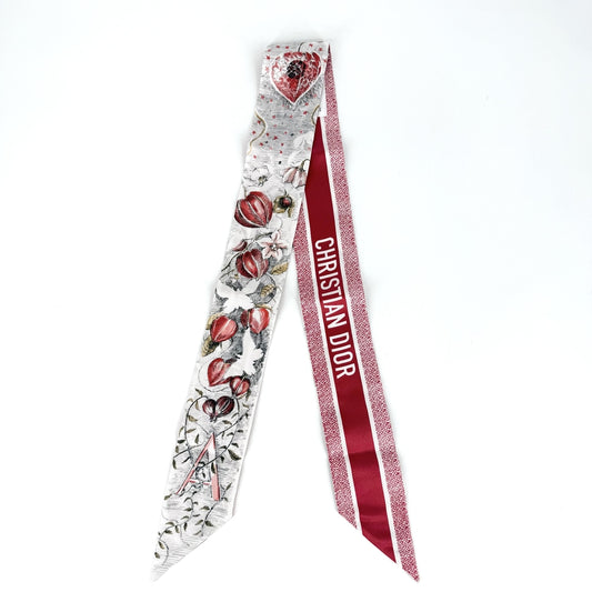 Christian Dior クリスチャンディオール スカーフ ミッツァ ほおづき ファッションアイテム シルク ホワイト 白 レッド 赤 レディース【中古品】