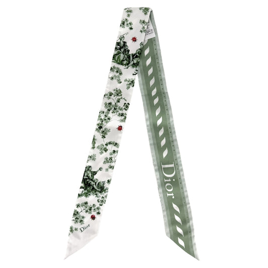 Christian Dior クリスチャンディオール スカーフ ミッツァ クローバー ファッションアイテム シルク グリーン 緑 ホワイト 白 レディース【中古品】