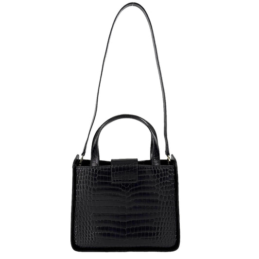 Salvatore Ferragamo サルヴァトーレフェラガモ 2WAY クロコ型押し ショルダーバッグ ハンドバッグ かばん 鞄 DY-21 0239 レザー ブラック 黒 ゴールド金具 レディース【中古品】