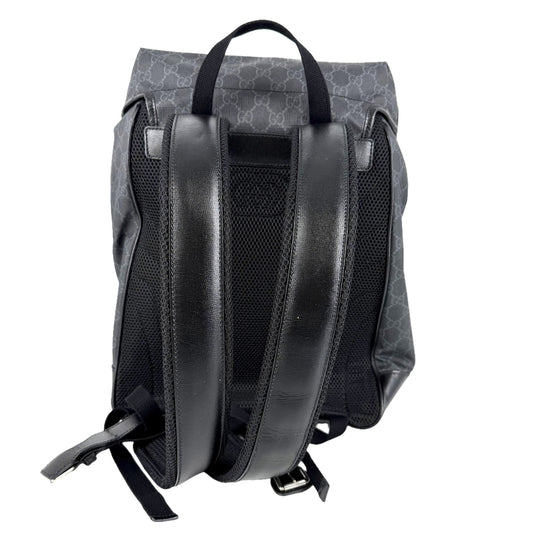 GUCCI グッチ リュック インターロッキングG ミディアムバックパック 696013 GGスプリームキャンバス レザー グレー ブラック 黒 シルバー金具 メンズ【中古品】