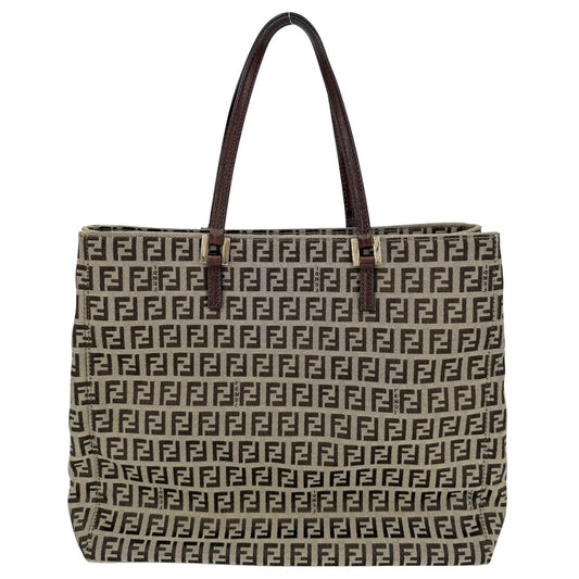 FENDI フェンディ トートバッグ ズッキーノ ハンドバッグ 8BH133 キャンバス レザー ブラウン 茶 ゴールド金具 レディース【中古品】