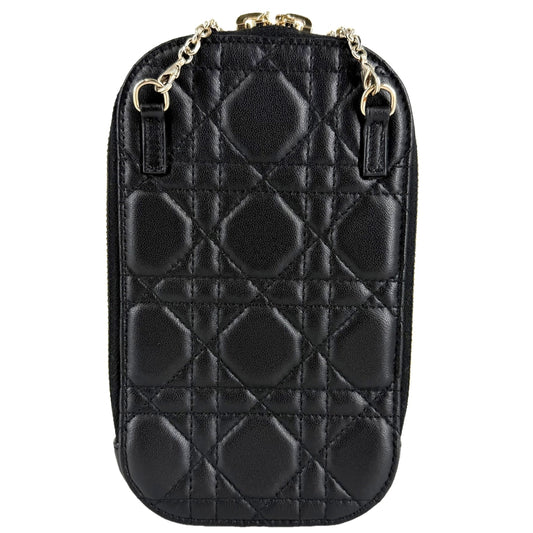 Christian Dior クリスチャンディオール ポーチ カナージュ レディディオール フォンホルダー チェーンポシェット Call'in Dior レザー ブラック 黒 ゴールド金具 レディース【中古品】