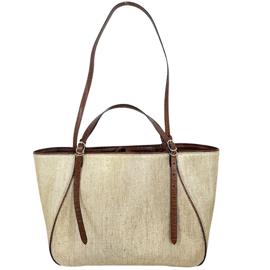JIMMY CHOO ジミーチュウ 2WAY JCロゴ ショルダーバッグ トートバッグ クロコ型押し キャンバス レザー ベージュ ブラウン 茶 ゴールド金具 レディース【中古品】