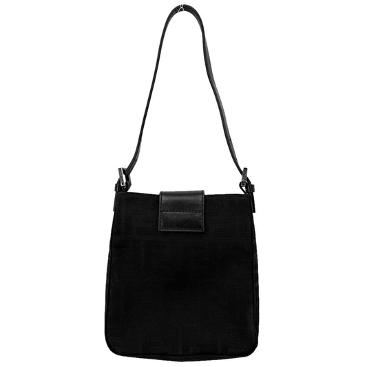 FENDI フェンディ ハンドバッグ ズッカ ミニポーチ 小さめ かばん 鞄 キャンバス レザー ブラック 黒 シルバー金具 レディース【中古品】
