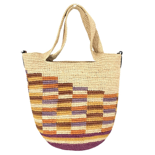 LOEWE ロエベ 2WAY スリットバッグミニ ハンドバッグ ショルダーバッグ アナグラム ラフィア カーフレザー ベージュ マルチカラー シルバー金具 レディース【中古品】