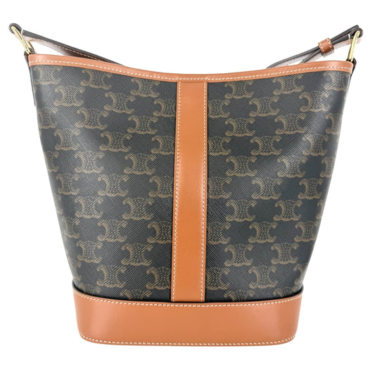 CELINE セリーヌ ショルダーバッグ スモール バゲット トリオンフ ブラウン 茶 トリオンフキャンバス カーフスキン タン ゴールド金具 レディース【中古品】