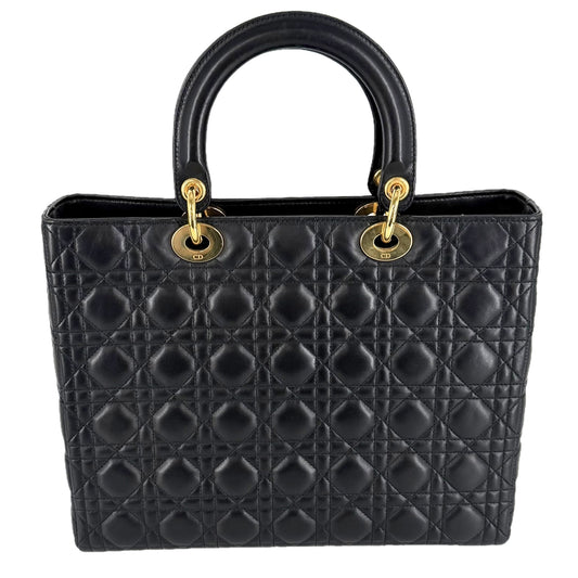 Christian Dior クリスチャンディオール 2WAY カナージュ レディディオール ハンドバッグ ショルダーバッグ ラージ ラムスキン ブラック 黒 ゴールド金具 レディース【中古品】