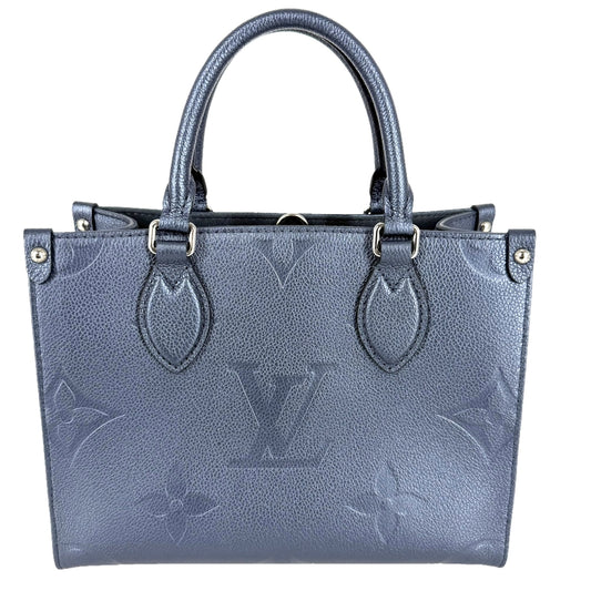 LOUIS VUITTON ルイヴィトン 2WAY オンザゴーPM ハンドバッグ ショルダーバッグ メタリック M58956 モノグラムアンプラント ブルー 青 シルバー金具 レディース【中古品】