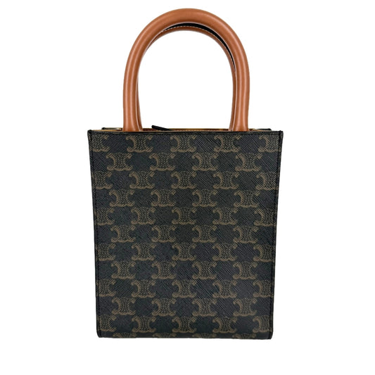 CELINE セリーヌ 2WAY トリオンフ ミニ バーティカルカバ ショルダーバッグ ハンドバッグ PVCコーティングキャンバス レザー ブラウン 茶 ゴールド金具 レディース【中古品】