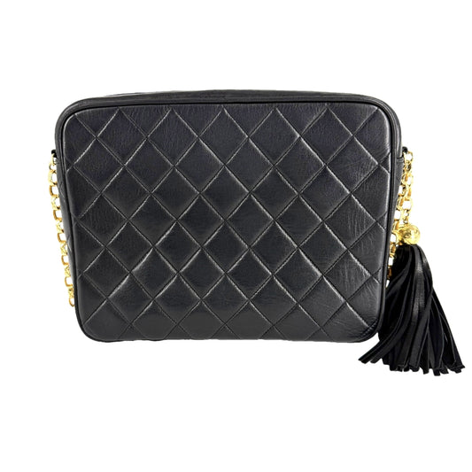 CHANEL シャネル ショルダーバッグ マトラッセ ダイアナフラップ タッセル ココマーク ターンロック ラムスキン ブラック 黒 ゴールド金具 レディース【中古品】