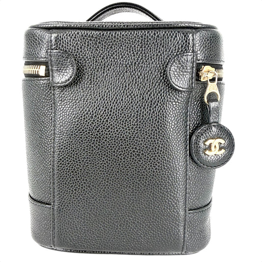CHANEL シャネル ハンドバッグ ココマーク バニティバッグ 化粧ポーチ コスメポーチ キャビアスキン ブラック 黒 ゴールド金具 レディース【中古品】