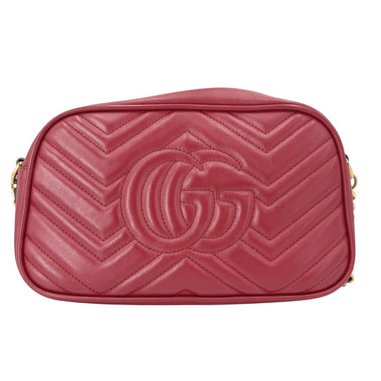 GUCCI グッチ ショルダーバッグ GGマーモント キルティング チェーンショルダー 447632 レザー レッド 赤 ゴールド金具 レディース【中古品】