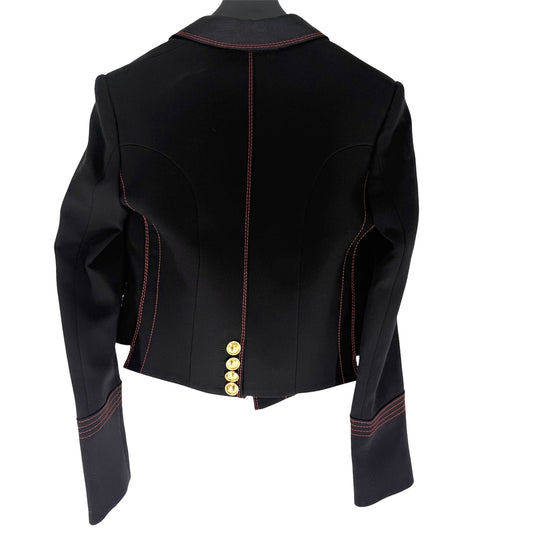 【秋物特集】 BURBERRY バーバリー ライダースジャケット アパレル 服 34 ブラック 黒 レッド 赤 ゴールド金具 春 秋 ウール シルク レディース【中古品】