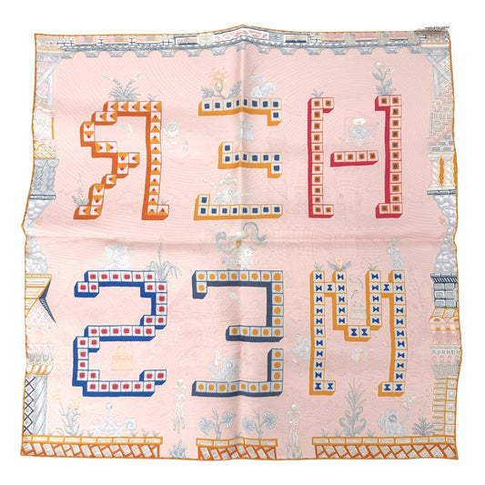HERMES エルメス スカーフ スーパーシルククエスト ガヴロッシュ カレ45 ファッションアイテム Super Silk Quest シルク ピンク オレンジ レディース【中古品】