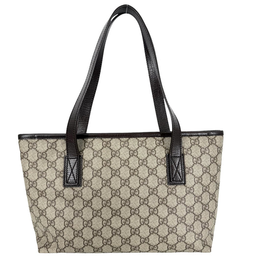 GUCCI グッチ トートバッグ ハンドバッグ 211138 GGキャンバス レザー ベージュ ブラウン 茶 シルバー金具 レディース【中古品】