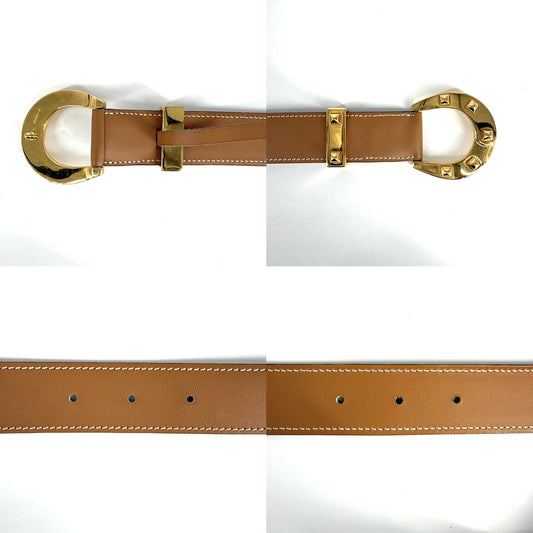 HERMES エルメス ベルト ホースシュー 馬蹄 ファッションアイテム 85サイズ 小物 〇W レザー ブラウン 茶 ゴールド金具 レディース 1993年【中古品】