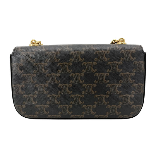 CELINE セリーヌ ショルダーバッグ トリオンフ チェーン ミニバッグ PVCコーティングキャンバス レザー ブラウン 茶 ゴールド金具 レディース【中古品】