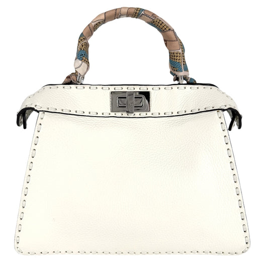 FENDI フェンディ 2WAY ピーカブー セレリア ハンドバッグ ショルダーバッグ スモール スカーフ付 8BN327 レザー ホワイト 白 シルバー金具 レディース【中古品】