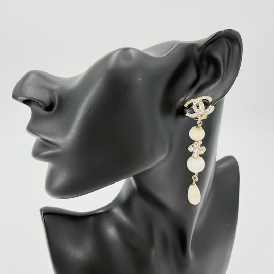 CHANEL シャネル ピアス ココマーク アクセサリー GP ラインストーン C23A レディース 約13.3g 2023年【中古品】