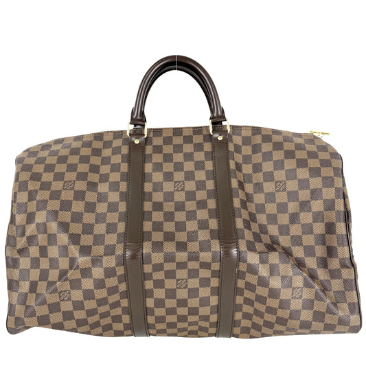 LOUIS VUITTON ルイヴィトン ボストンバッグ キーポル50 ダミエキャンバス M41427 PVCコーティングキャンバス レザー ブラウン 茶 ゴールド金具 メンズ【中古品】