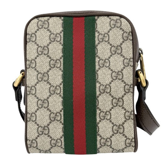 GUCCI グッチ ショルダーバッグ オフィディア ウェブストライプ ミニ メッセンジャーバッグ 小さめ 598127 GGスプリームキャンバス レザー ベージュ ブラウン 茶 アンティークゴールド金具 レディース【中古品】