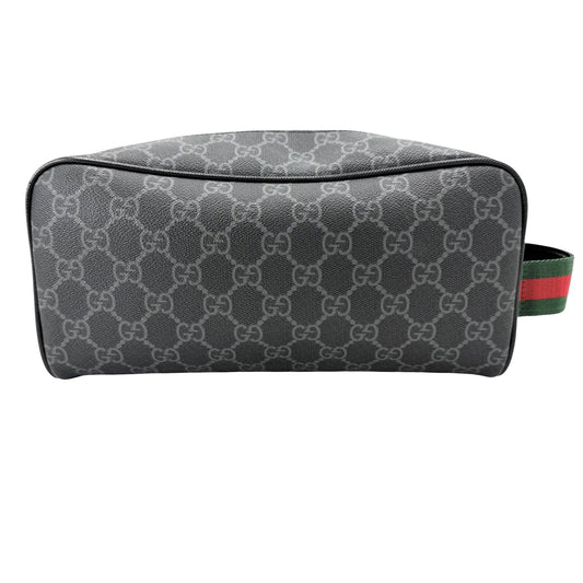 GUCCI グッチ ポーチ ウェブストライプ スモール コスメティックケース コスメポーチ セカンドバッグ 855753 GGスプリームキャンバス ブラック 黒 シルバー金具 メンズ【中古品】