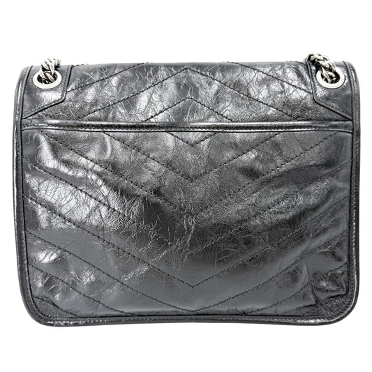 SAINT LAURENT PARIS サンローランパリ ショルダーバッグ ニキ ミディアム YSLロゴ チェーンショルダー ヴィンテージカーフスキン 鞄 かばん 633158 レザー ブラック 黒 シルバー金具 レディース【中古品】