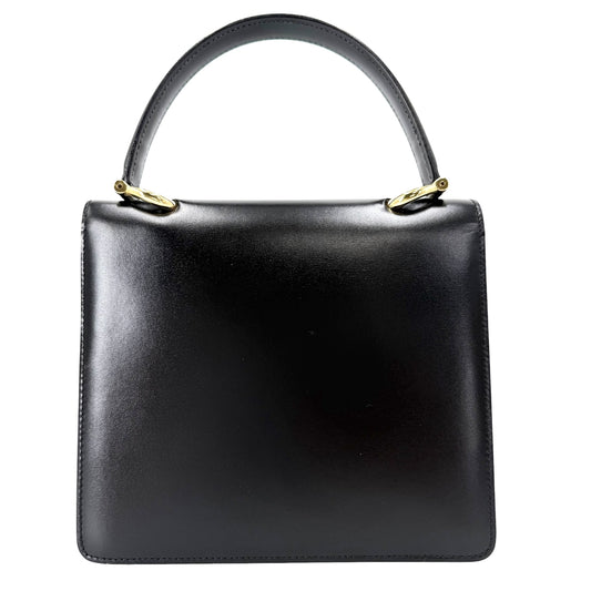 CELINE セリーヌ ハンドバッグ ガンチーニ ダブルフラップ ヴィンテージ かばん 鞄 レザー ブラック 黒 ゴールド金具 レディース【中古品】